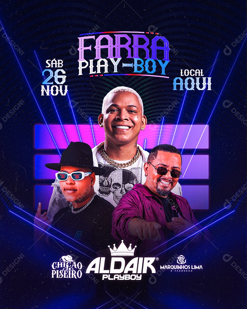 Social Media Farra Play Boy 26 Novembro Feed PSD Editável