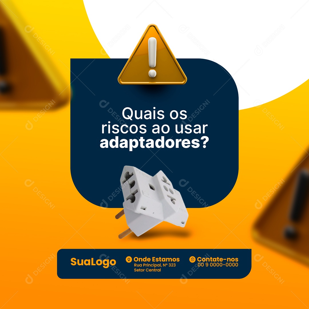 Quais os Riscos ao Usar Adaptadores Eletricista Social Media PSD Editável