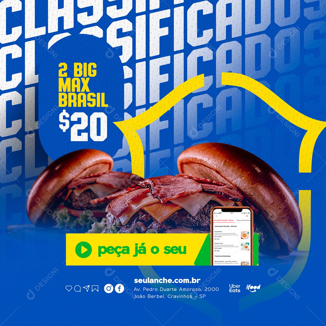Classificados Big Max Brasil Lanchonete Hamburgueria Copa Mundo Social Media PSD Editável