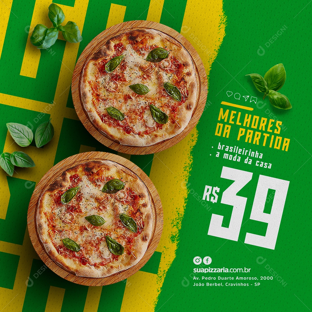 Melhores da Partida Brasileirinha a Moda da Casa Pizzaria Futebol Copa Mundo Social Media PSD Editável