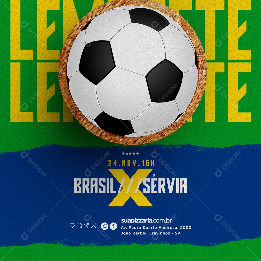Lembrete Brasil x Sérvia Jogo Futebol Pizzaria Social Media PSD Editável