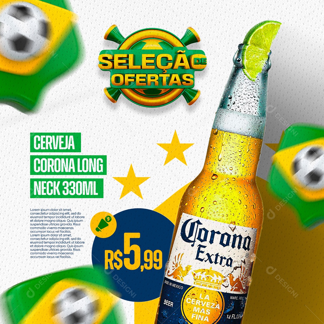 Cerveja Corona Long Neck Seleção de Ofertas Distribuidora Social Media PSD Editável