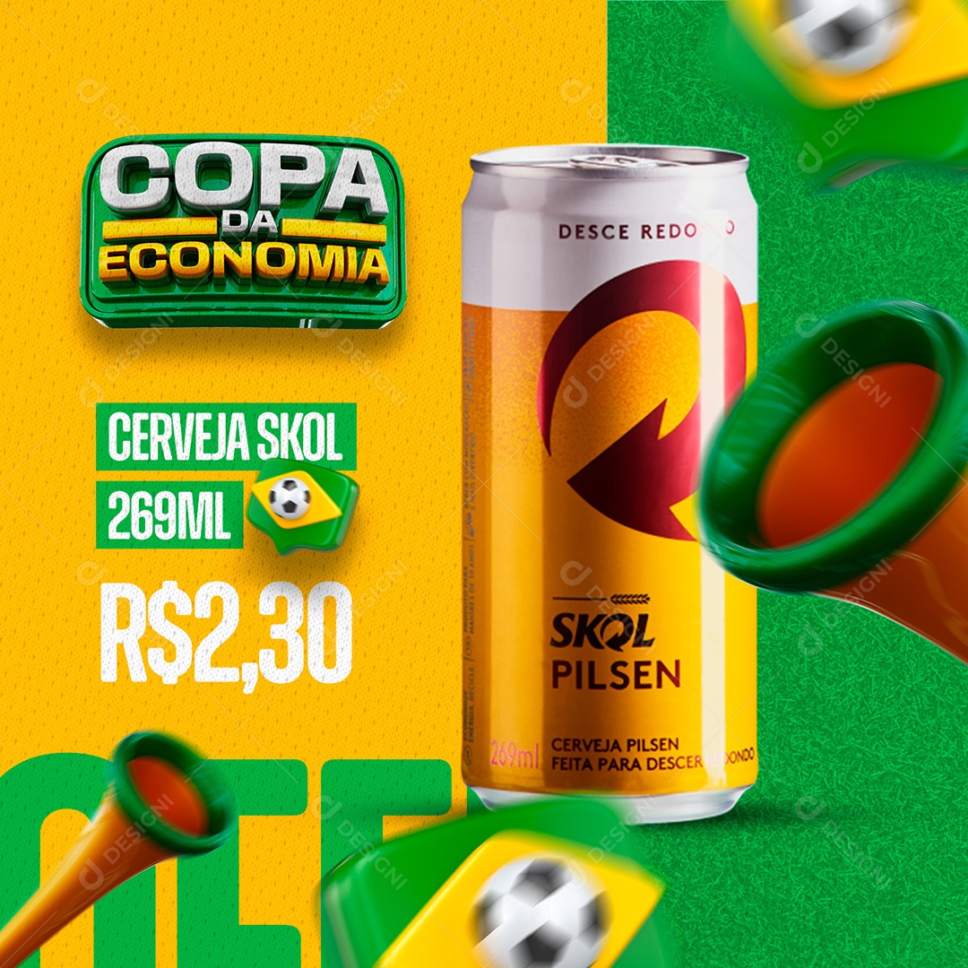 Copa da Economia Cerveja Skol 269 Ml Distribuidora Ofertas Social Media PSD Editável