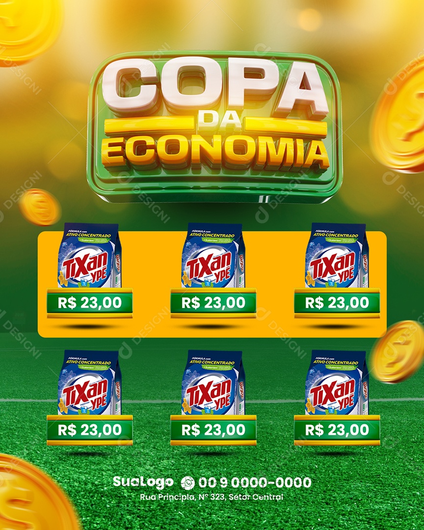 Encarte de Supermercado Copa da Economia Social Media PSD Editável