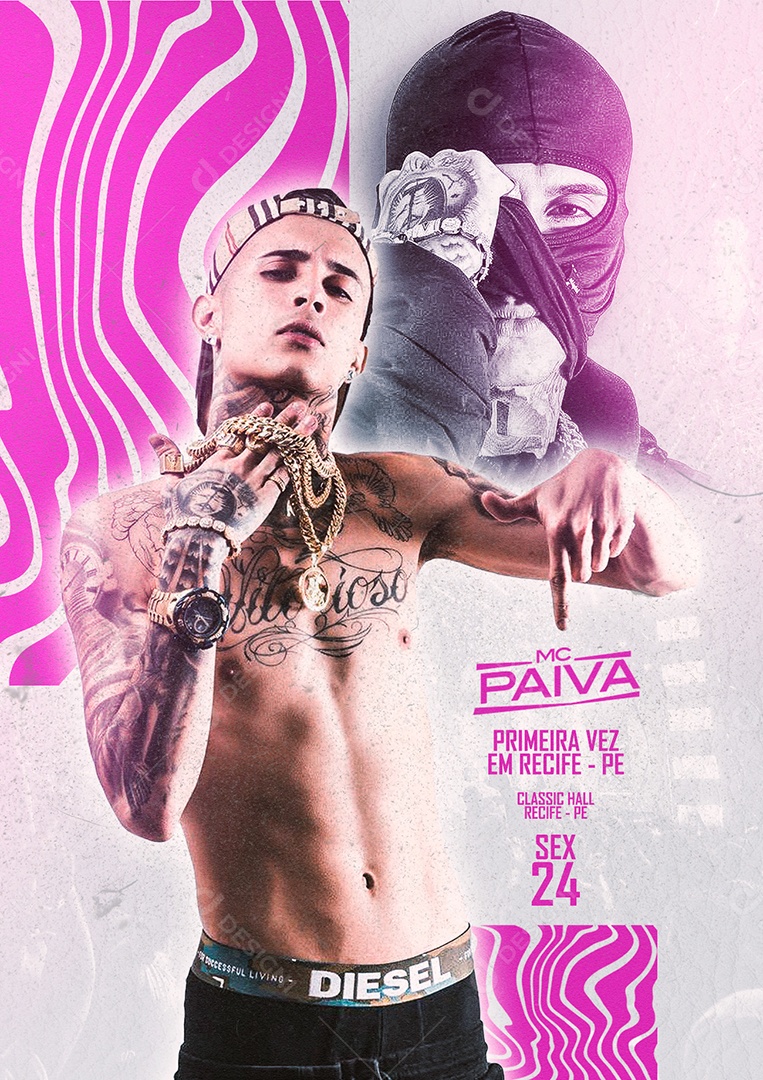 Show Primeira Vez em Recife Mc Paiva Flyer Social Media PSD Editável