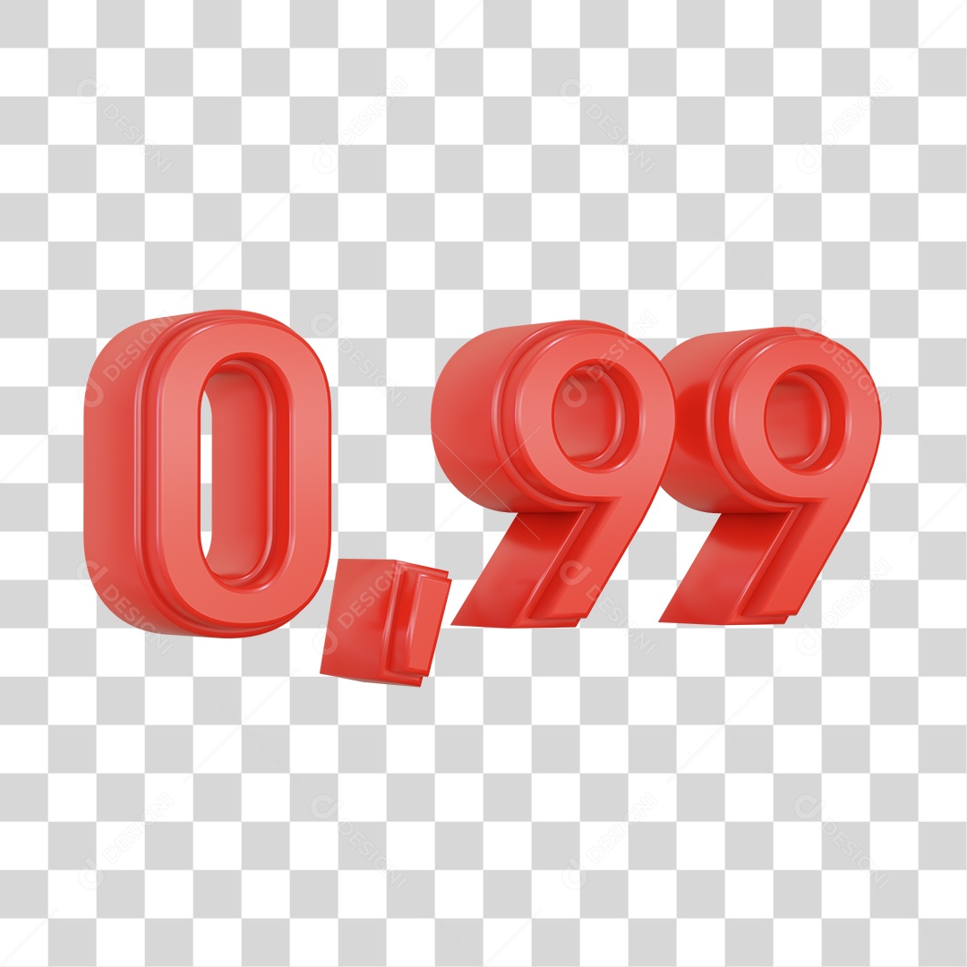 Número 3D Vermelho 0,99 Para Composição PSD + PNG
