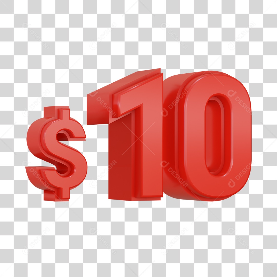 Número 3D $10 Para Composição PSD + PNG