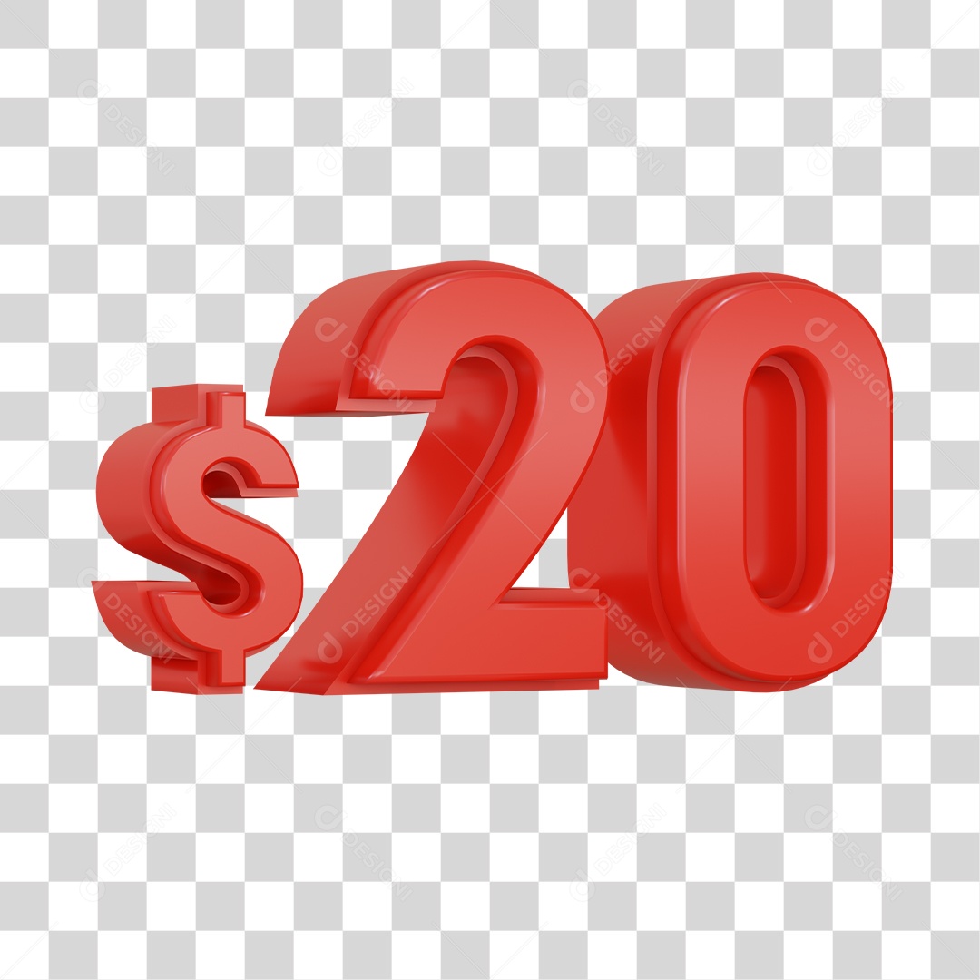 Número 3D $20 Para Composição PSD + PNG