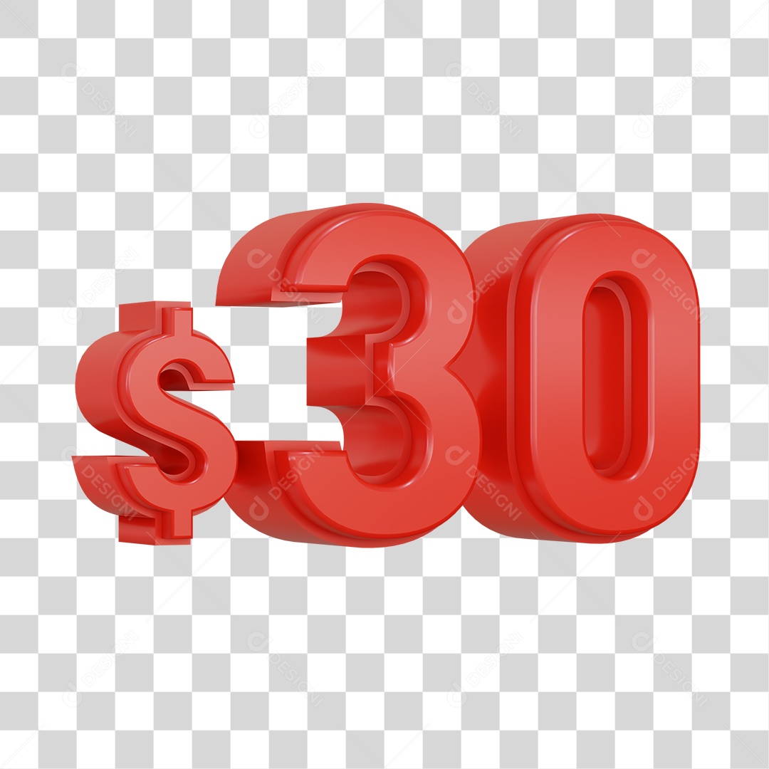 Número 3D Vermelho $30 Para Composição PSD + PNG