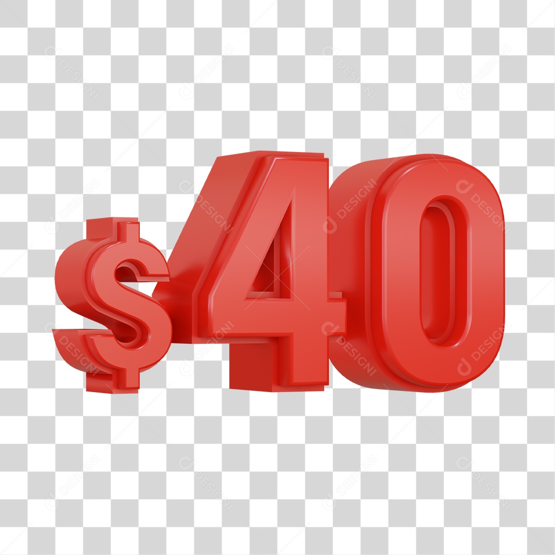 Número 3D Vermelho $40 Para Composição PSD + PNG