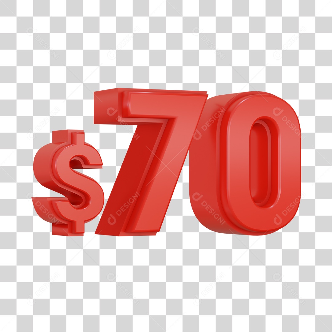 Número 3D Vermelho $70 Para Composição PSD + PNG