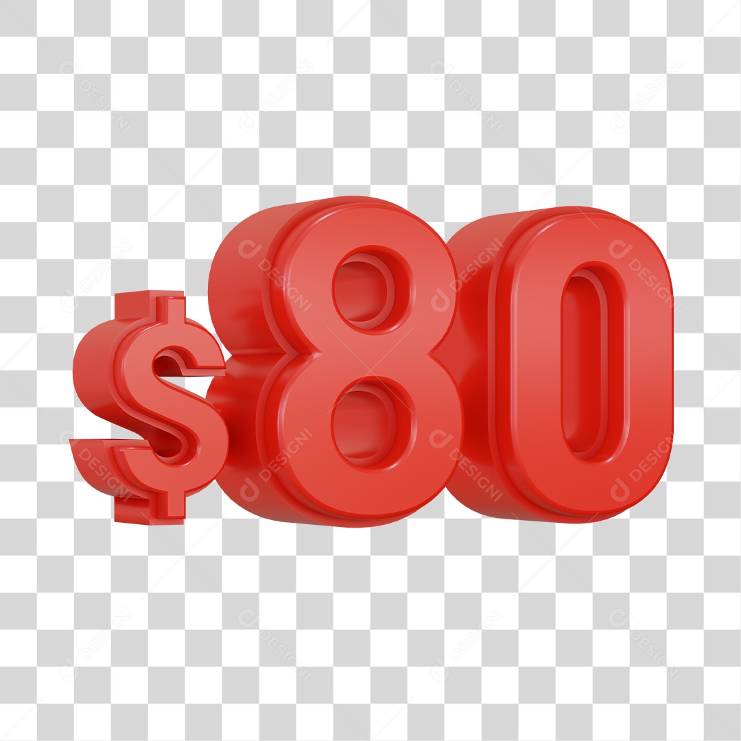 Número 3D Vermelho $80 Para Composição PSD + PNG