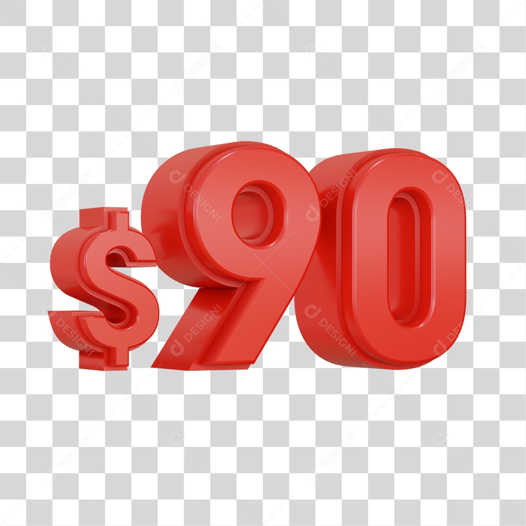 Número 3D Vermelho $90 Para Composição PSD + PNG