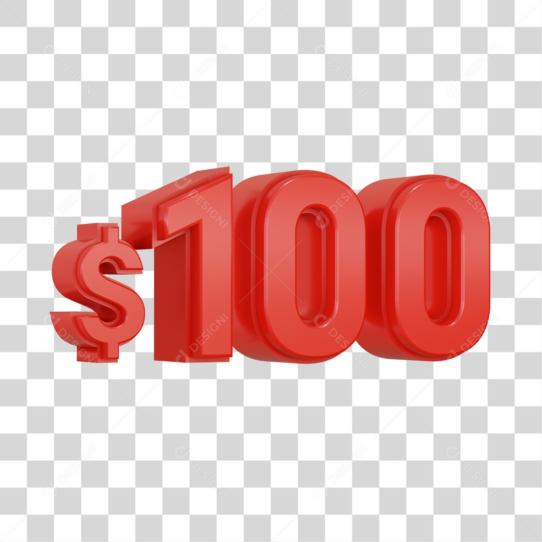 Número 3D Vermelho $100 Para Composição PSD + PNG