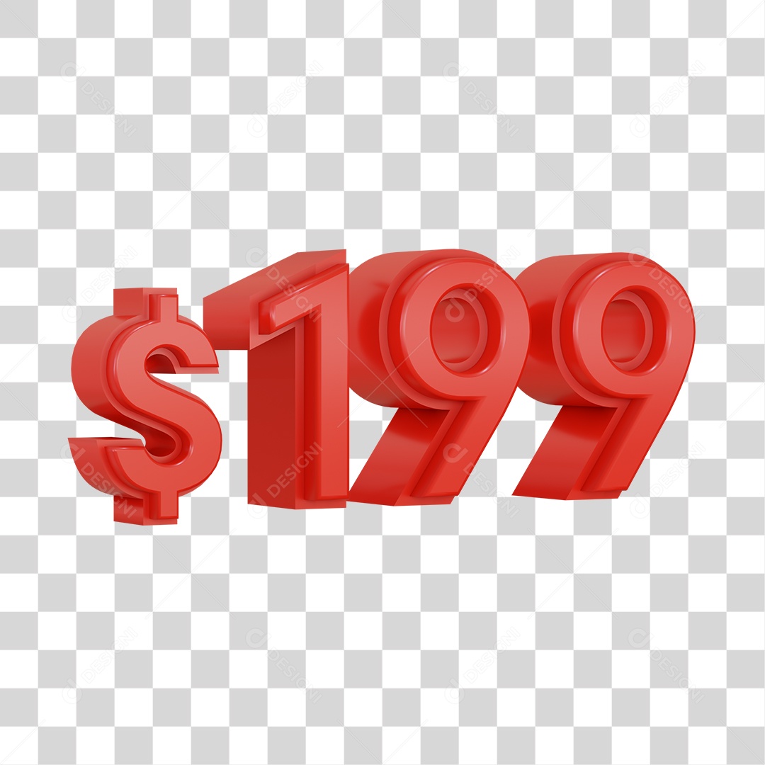 Número 3D Vermelho $199 Para Composição PSD + PNG