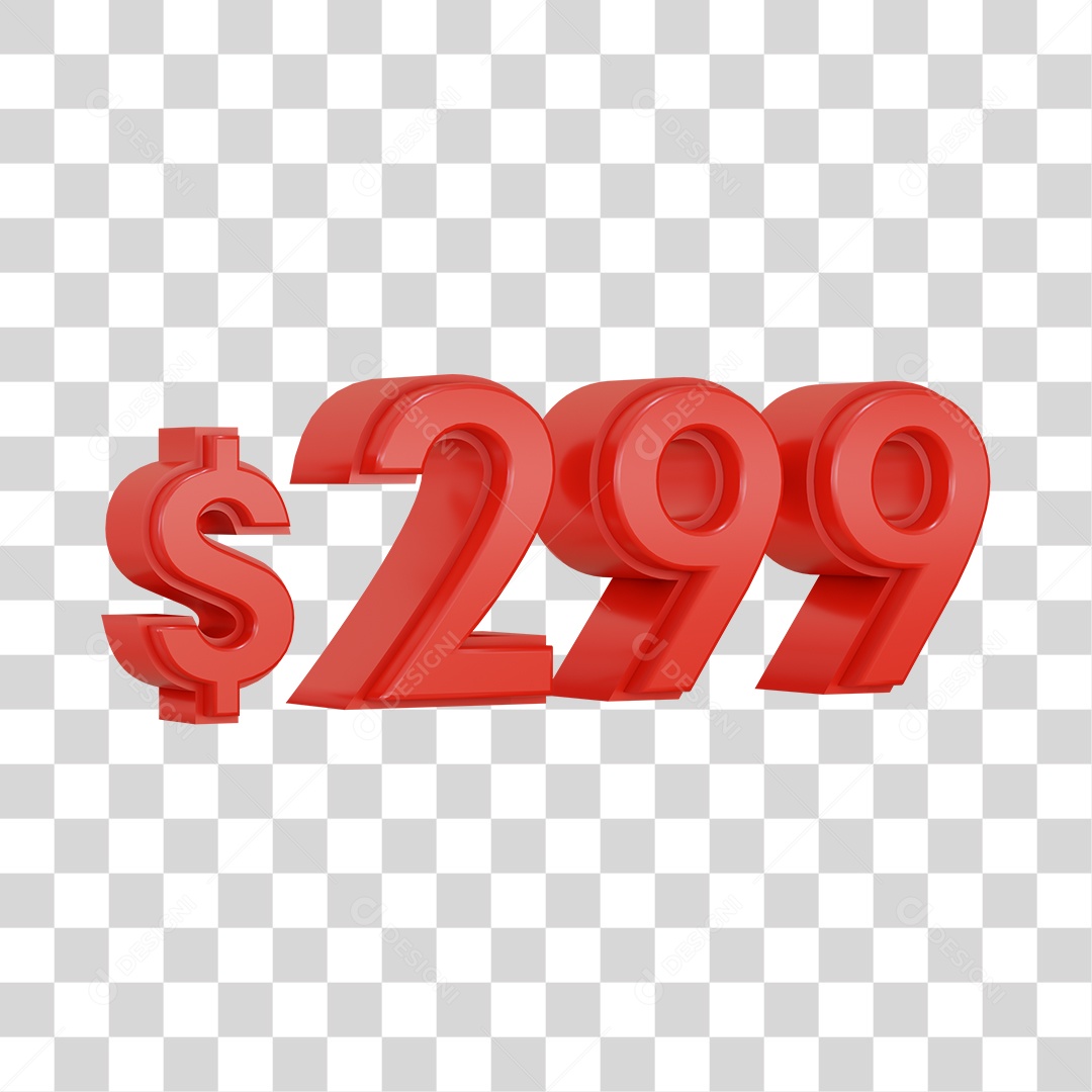 Número 3D Vermelho $299 Para Composição PSD + PNG