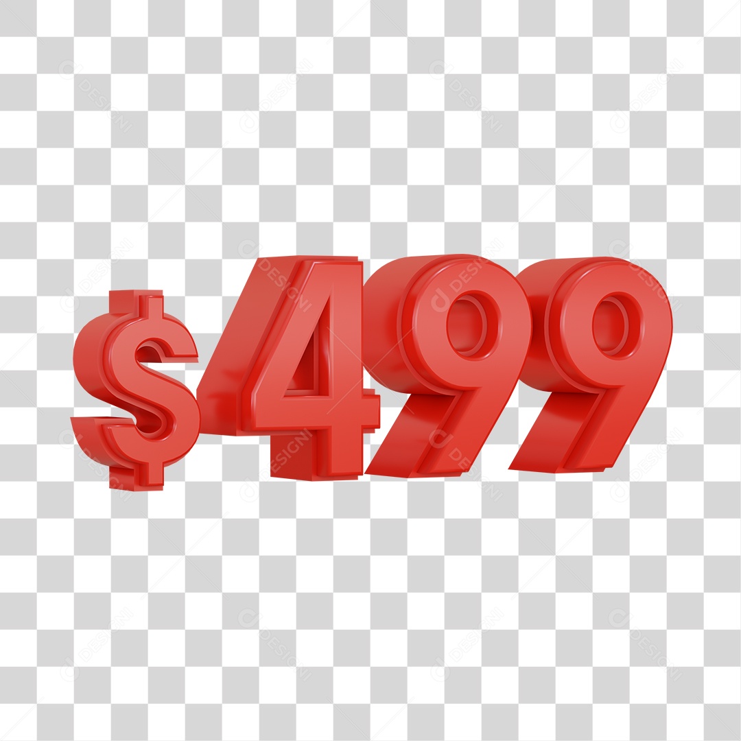 Número 3D Vermelho $499 Para Composição PSD + PNG