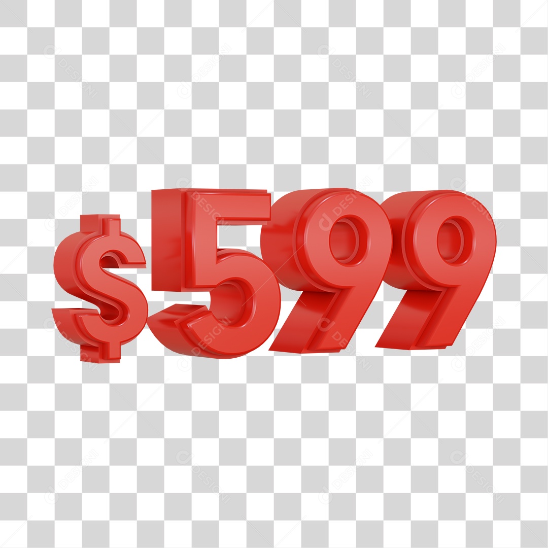 Número 3D Vermelho $599 Para Composição PSD + PNG