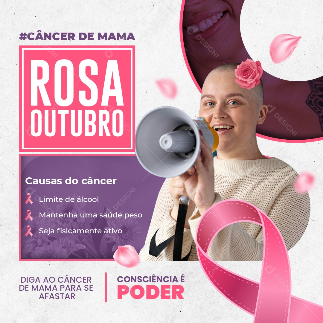 Outubro Rosa Mês de Conscientização ao Câncer de Mama Social Media PSD Editável