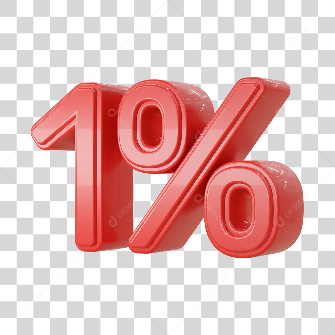 Número 3D Vermelho 1% Desconto PSD + PNG Transparente