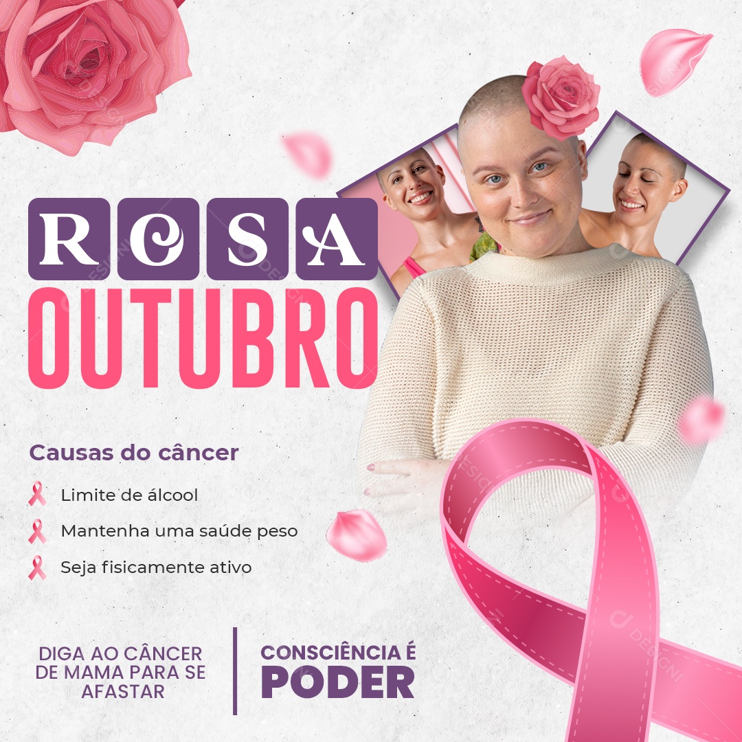 Outubro Rosa Mês de Conscientização ao Câncer de Mama Social Media PSD Editável
