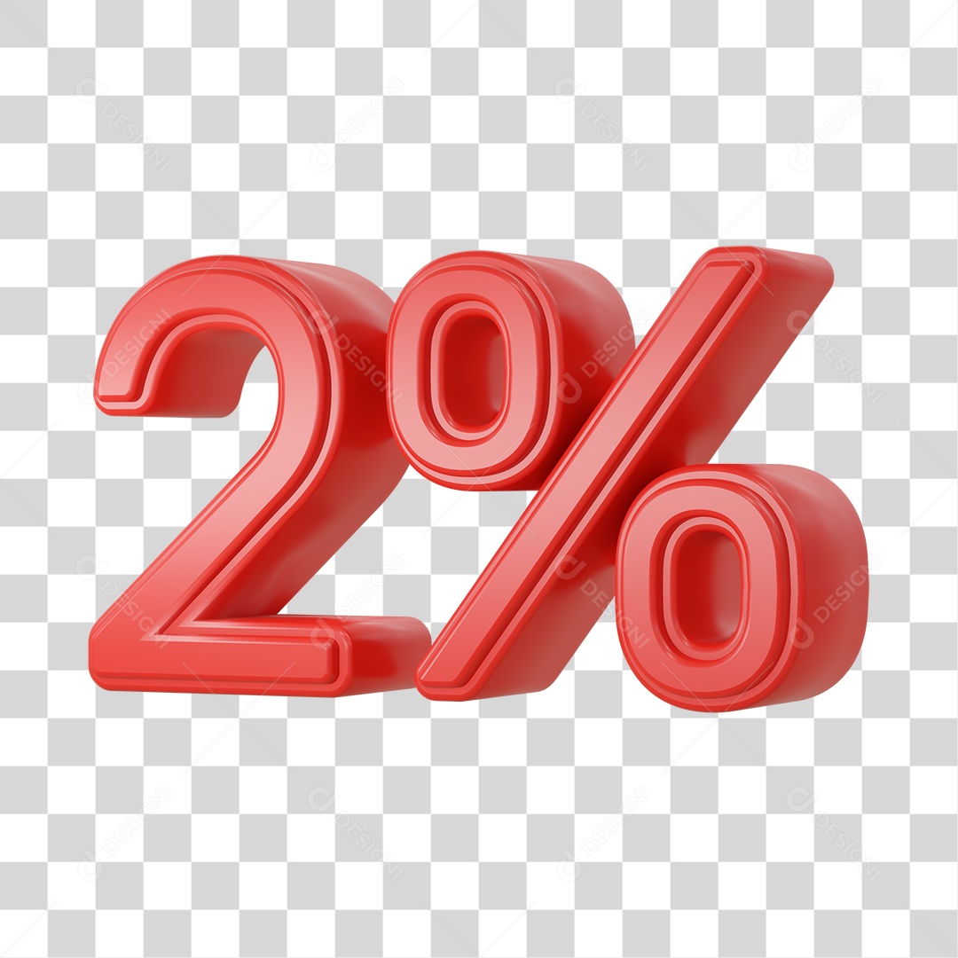 Número 3D Vermelho 2% Desconto PSD + PNG Transparente