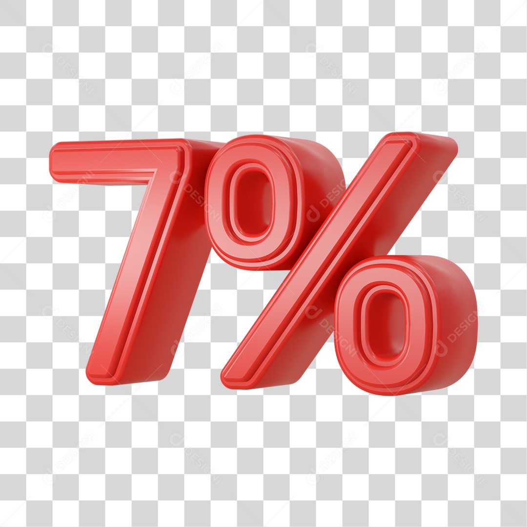 Número 3D Vermelho 7% Desconto PSD + PNG Transparente