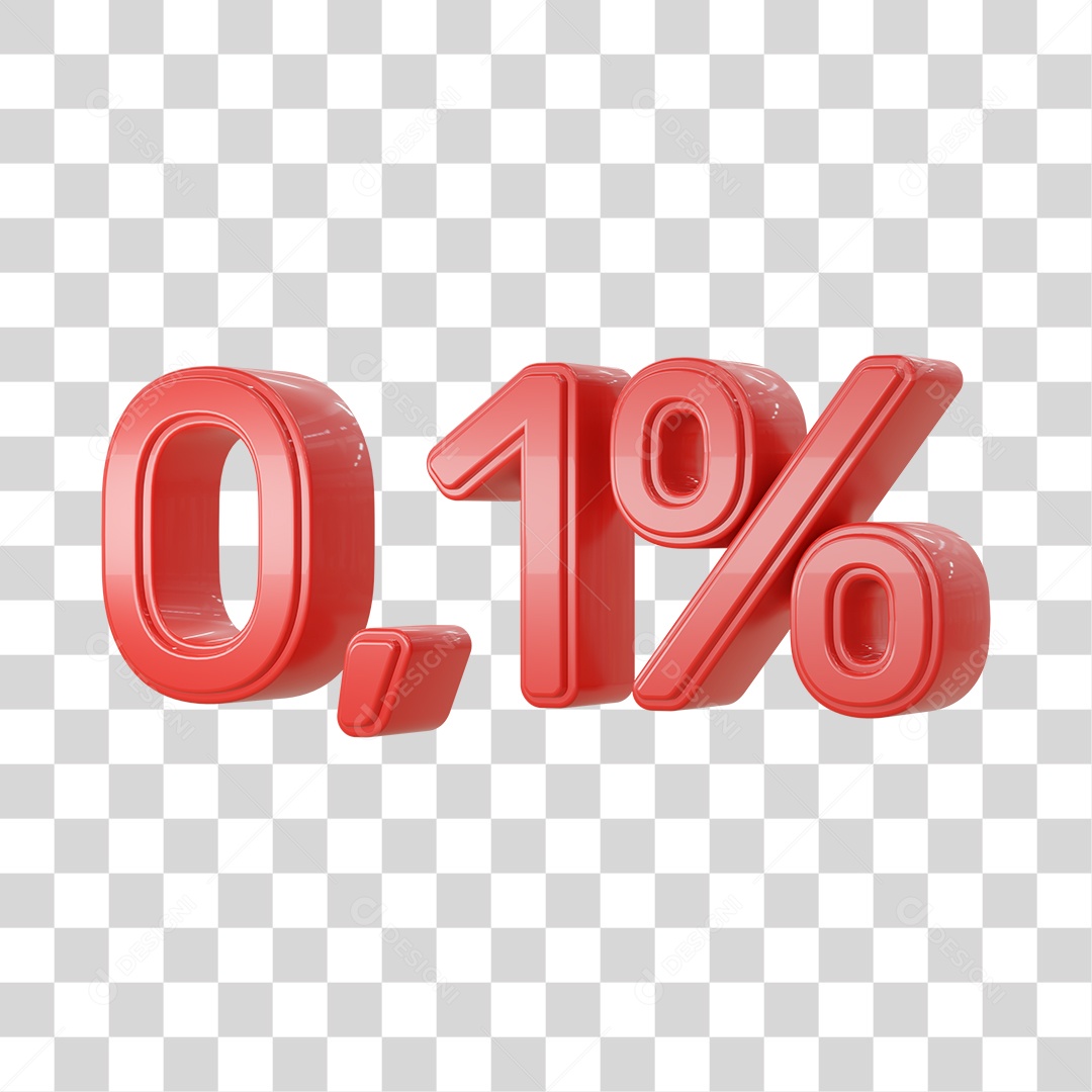Número 3D Vermelho 0,1% Desconto PSD + PNG Transparente