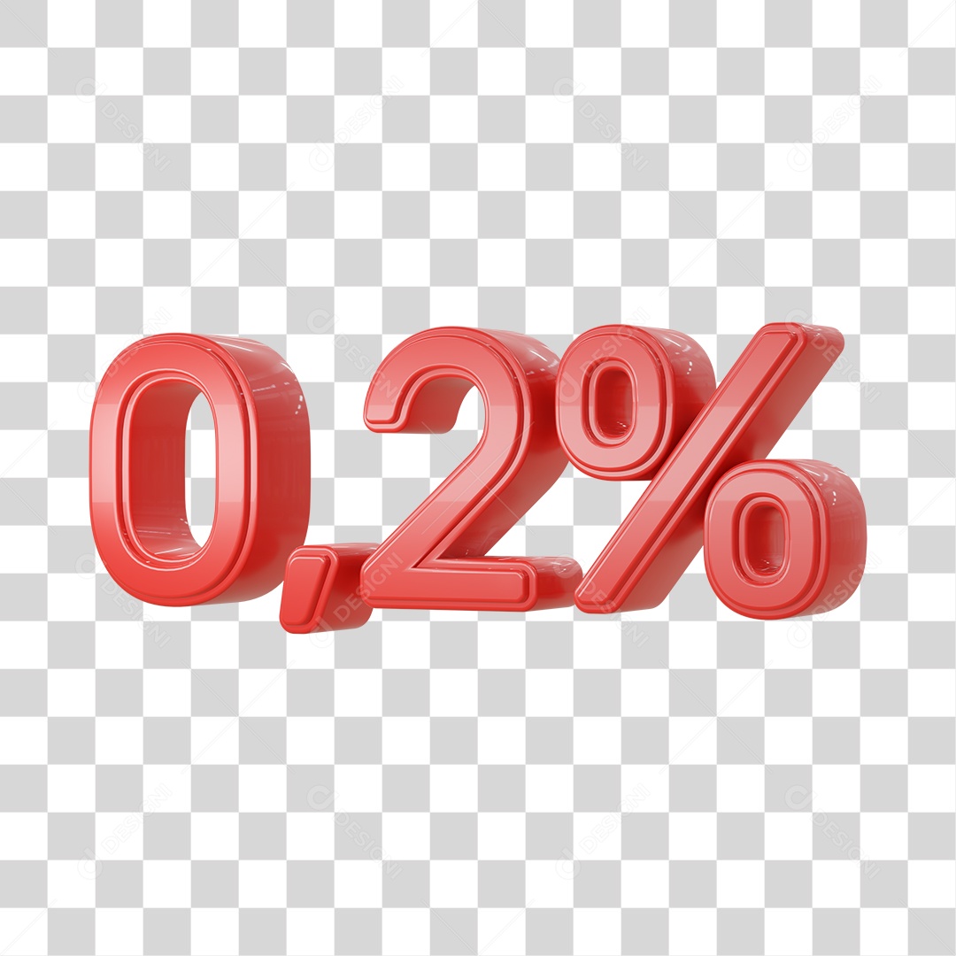 Número 3D Vermelho 0,2% Desconto PSD + PNG Transparente