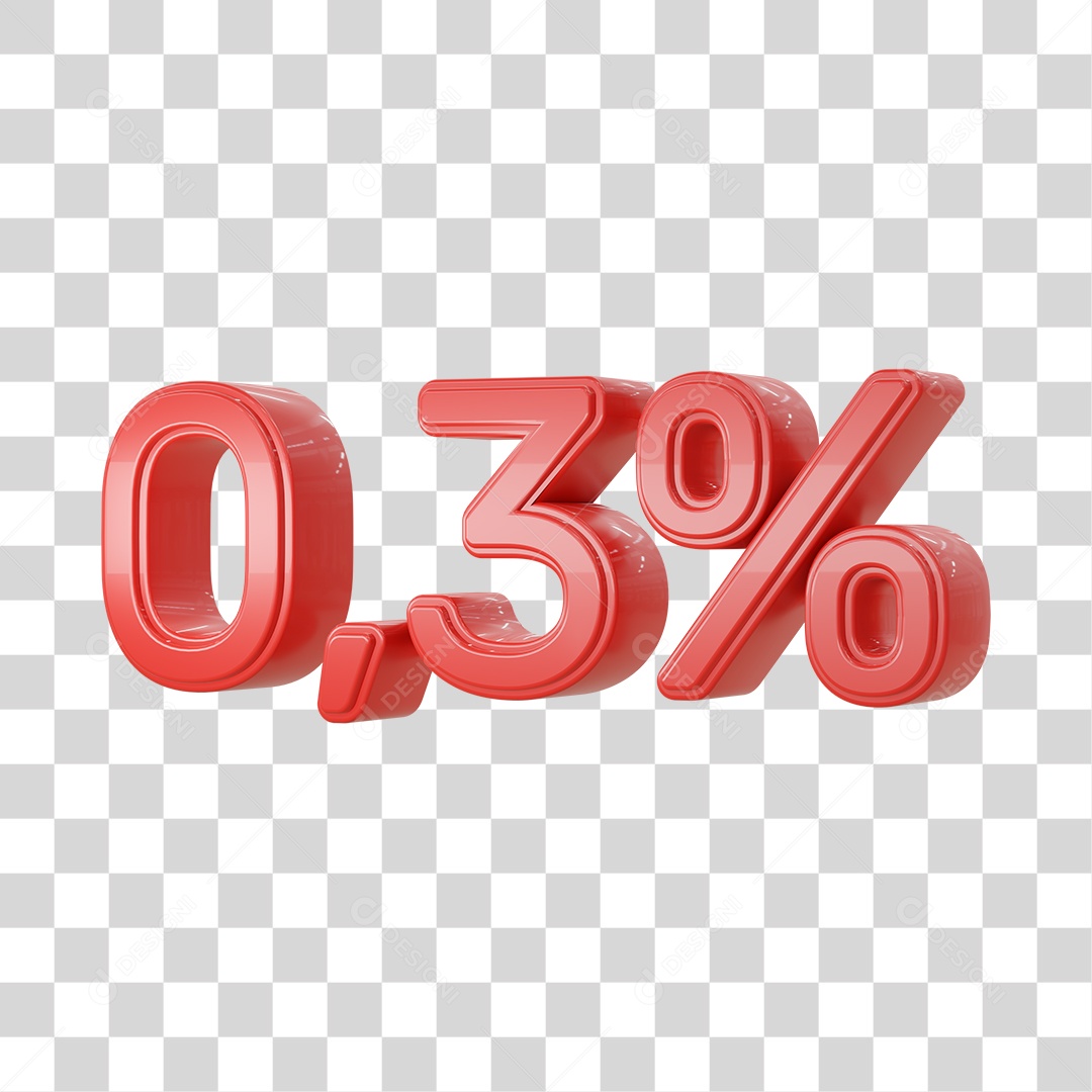 Número 3D Vermelho 0,3% Desconto PSD + PNG Transparente