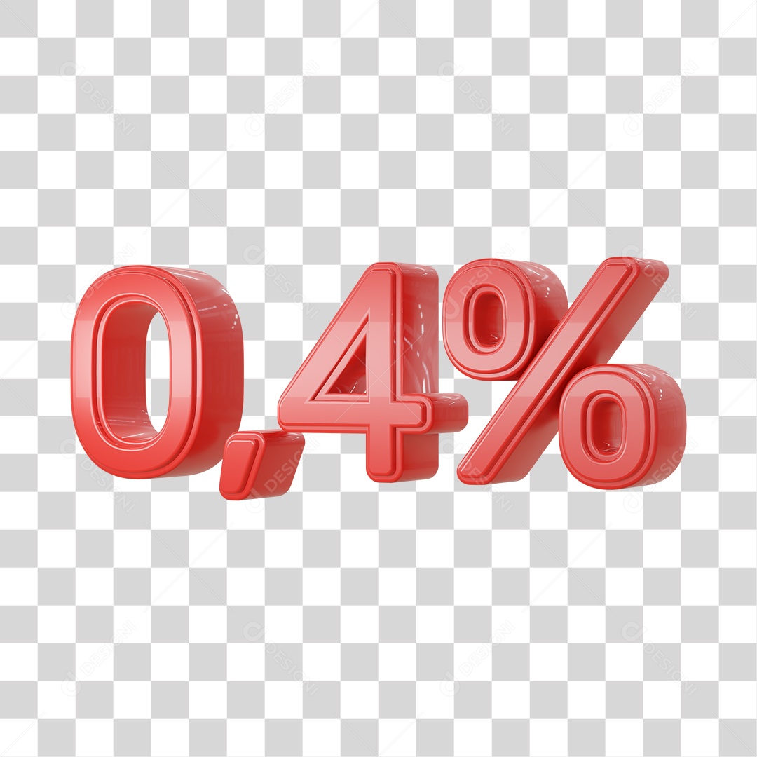 Número 3D Vermelho 0,4% Desconto PSD + PNG Transparente