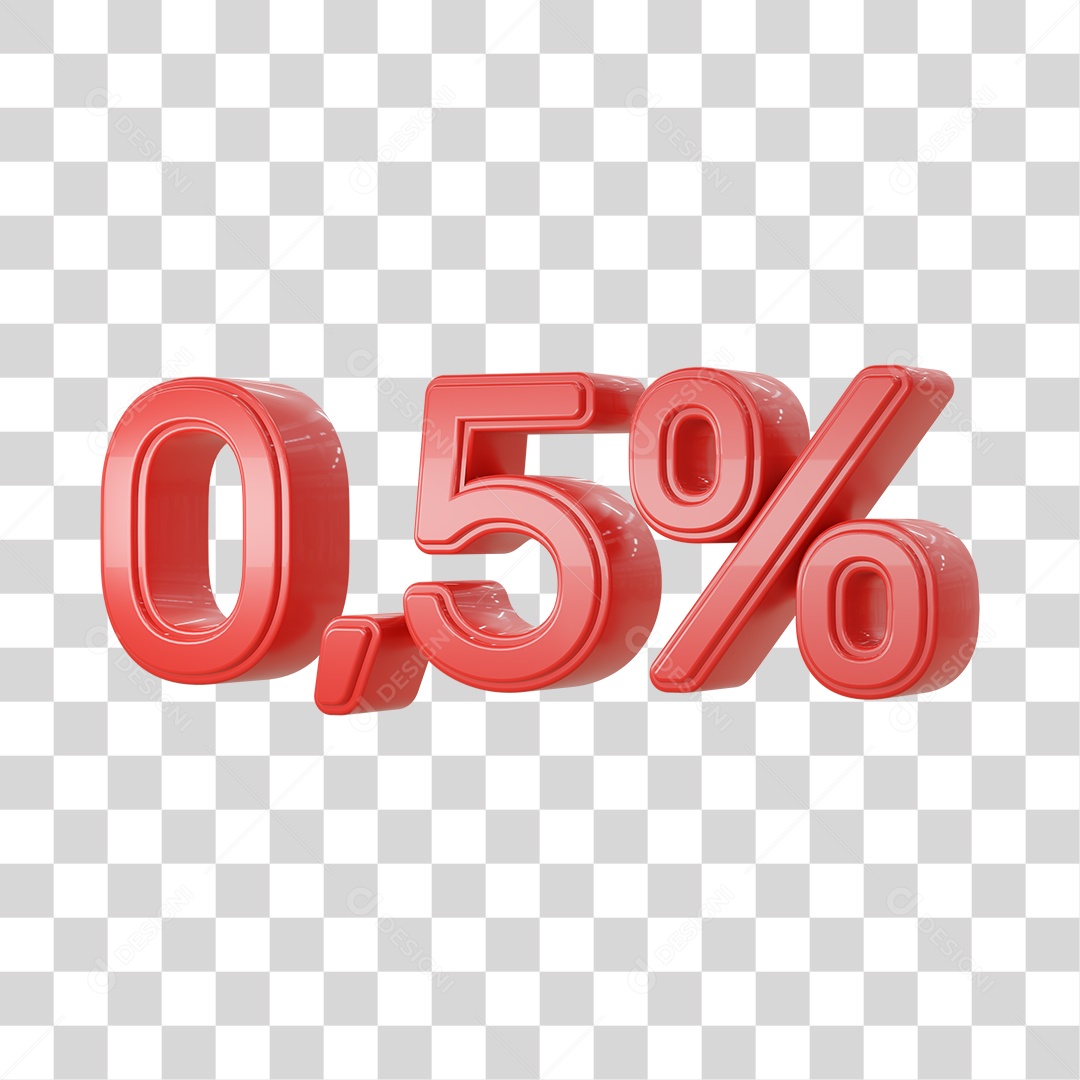 Número 3D Vermelho 0,5% Desconto PSD + PNG Transparente
