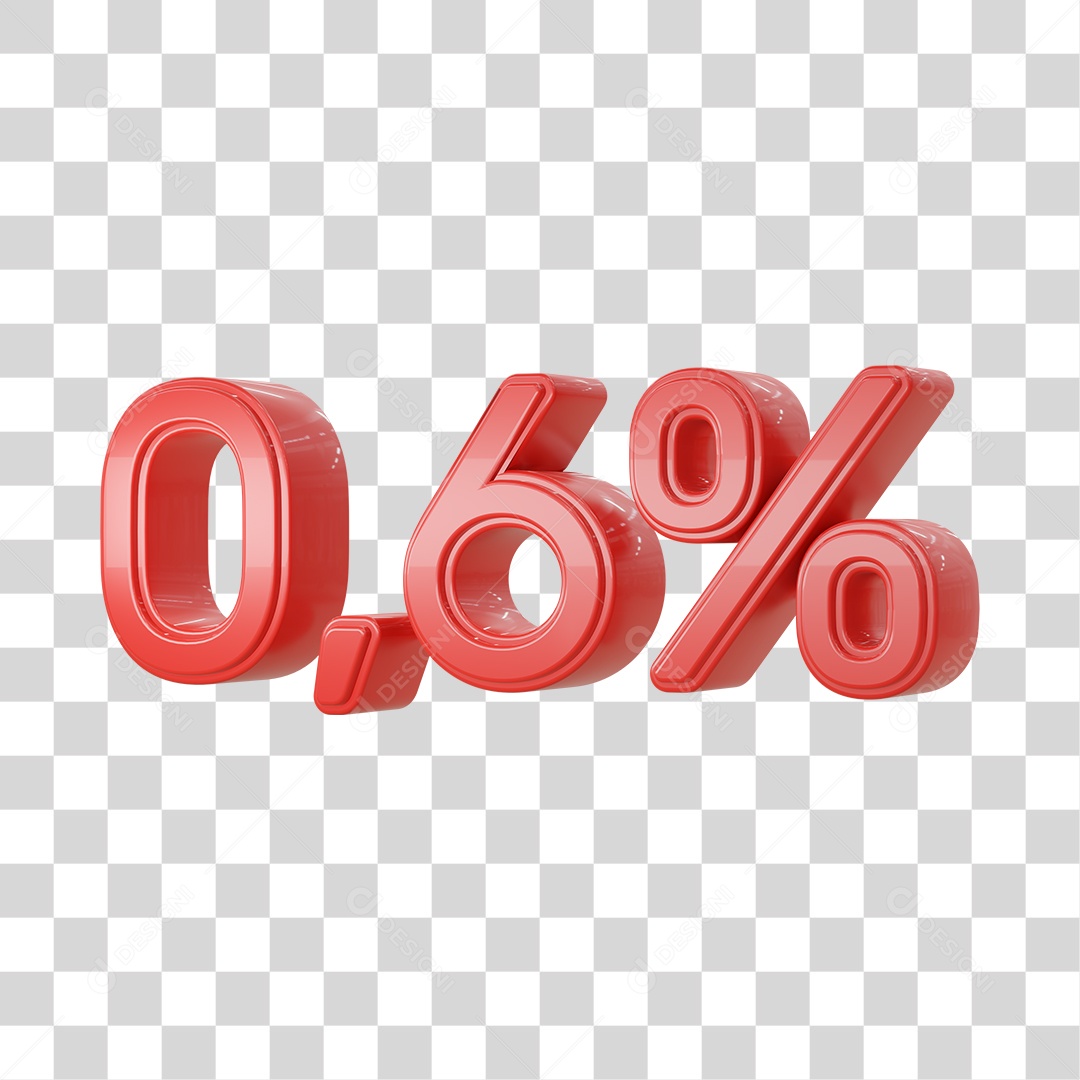 Número 3D Vermelho 0,6% Desconto PSD + PNG Transparente