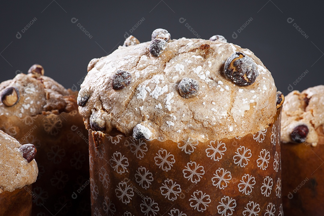 Delicious homemade panettone with natural fermentation. Chocolate and hazelnut filling