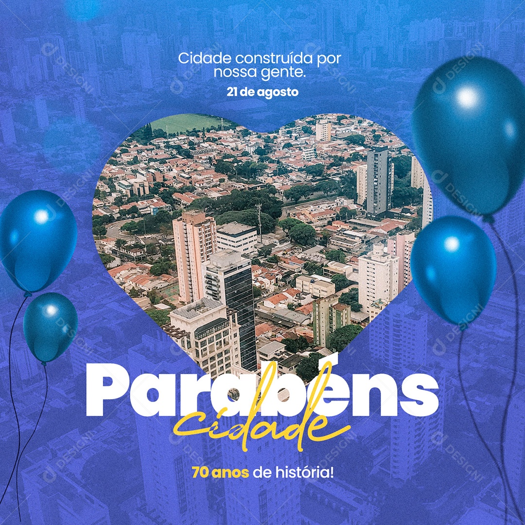 Parabéns Cidade 70 anos de História Social Media PSD Editável