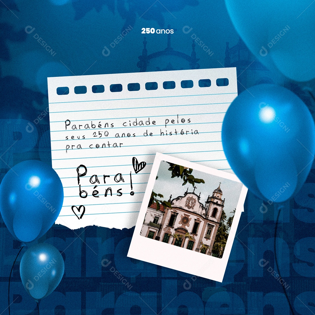 Parabéns Cidade Pelos Seus 250 Anos de História Social Media PSD Editável