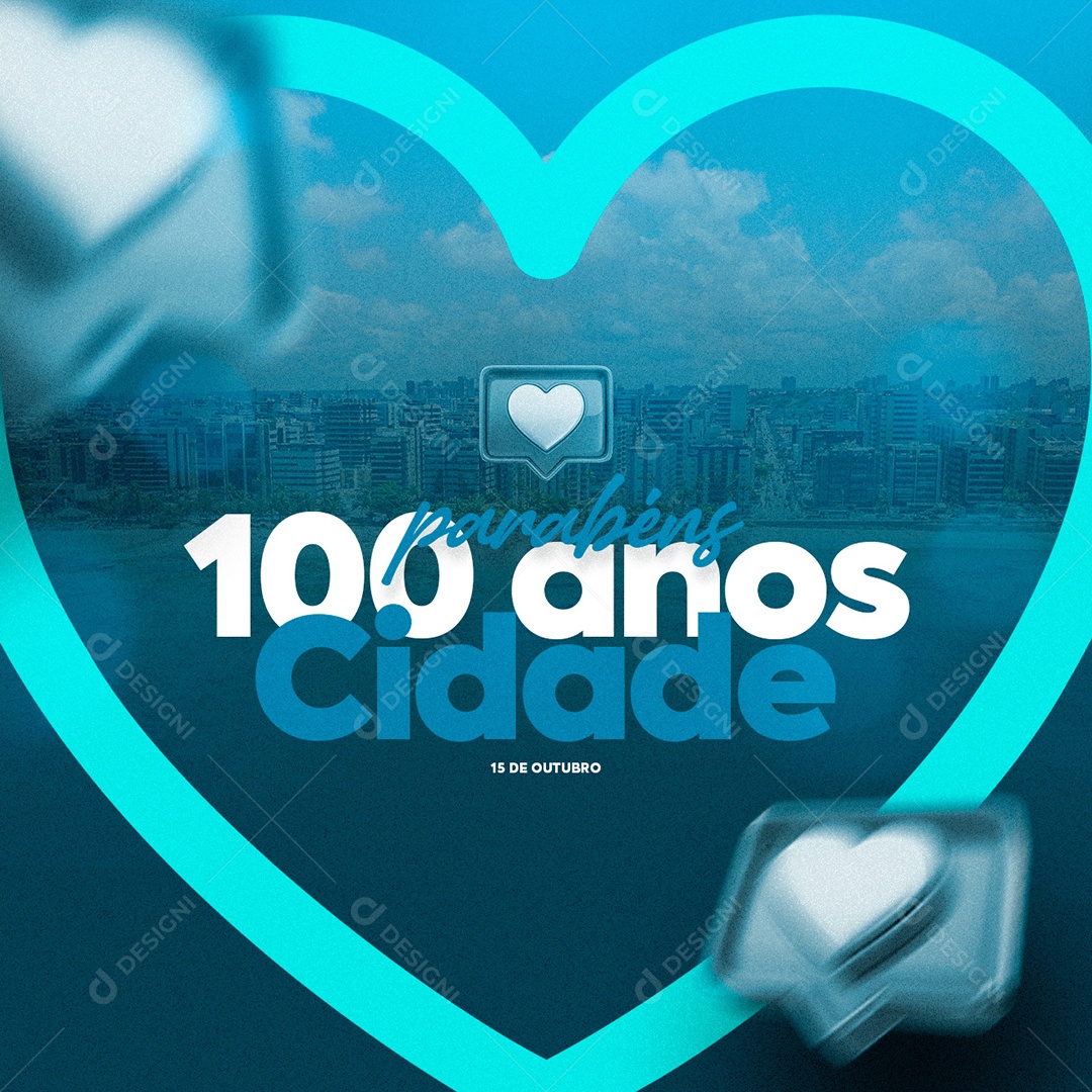 Parabéns Cidade Pelos Seus 100 anos Aniversário Social Media PSD Editável