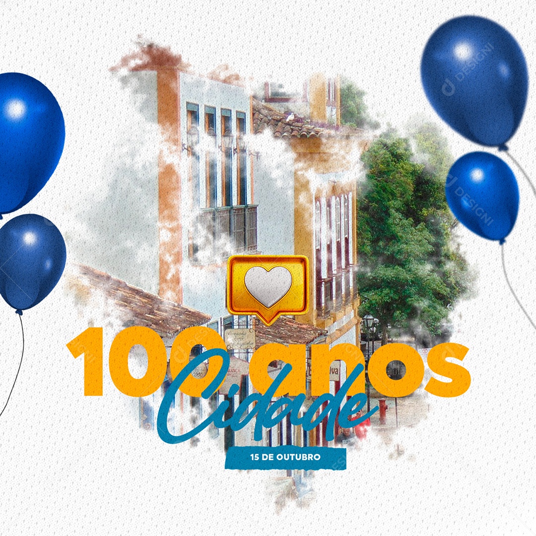 Parabéns Cidade 100 Anos Aniversário Social Media PSD Editável