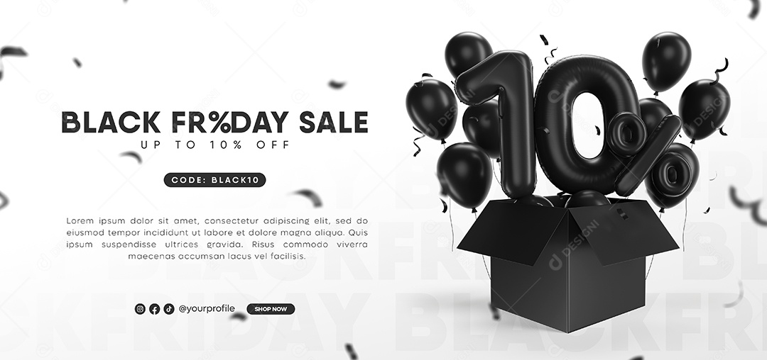 Balão de Desconto para Black Friday Número 3D 10% Por Cento Preto Elemento PSD