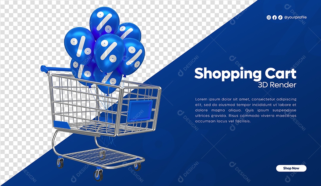 Carrinho de Compras com Balões Azul de Porcentagem para Black Friday Elemento 3D PSD