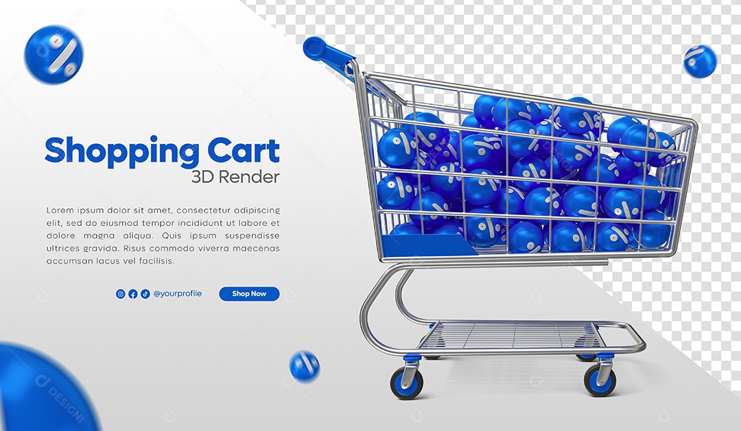 Carrinho de Compras com Bolas Azul de Porcentagem para Black Friday Elemento 3D PSD