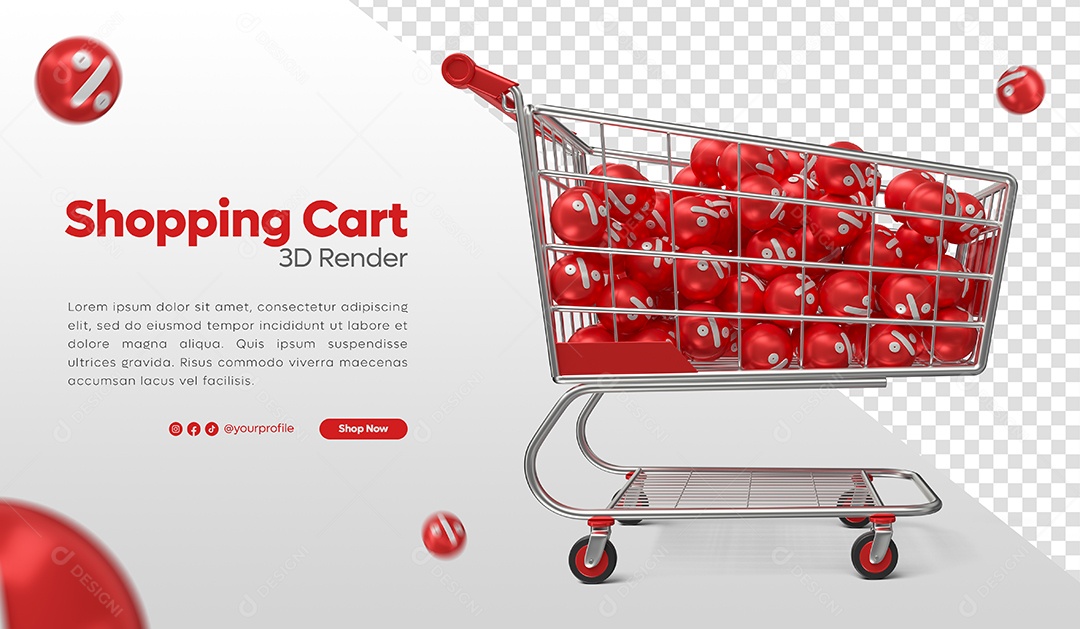 Carrinho de Compras com Bolas Vermelhos de Porcentagem para Black Friday Elemento 3D PSD