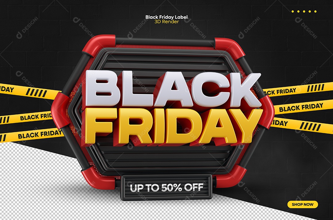 Black Friday Selo 3D Vermelho para Composição PSD