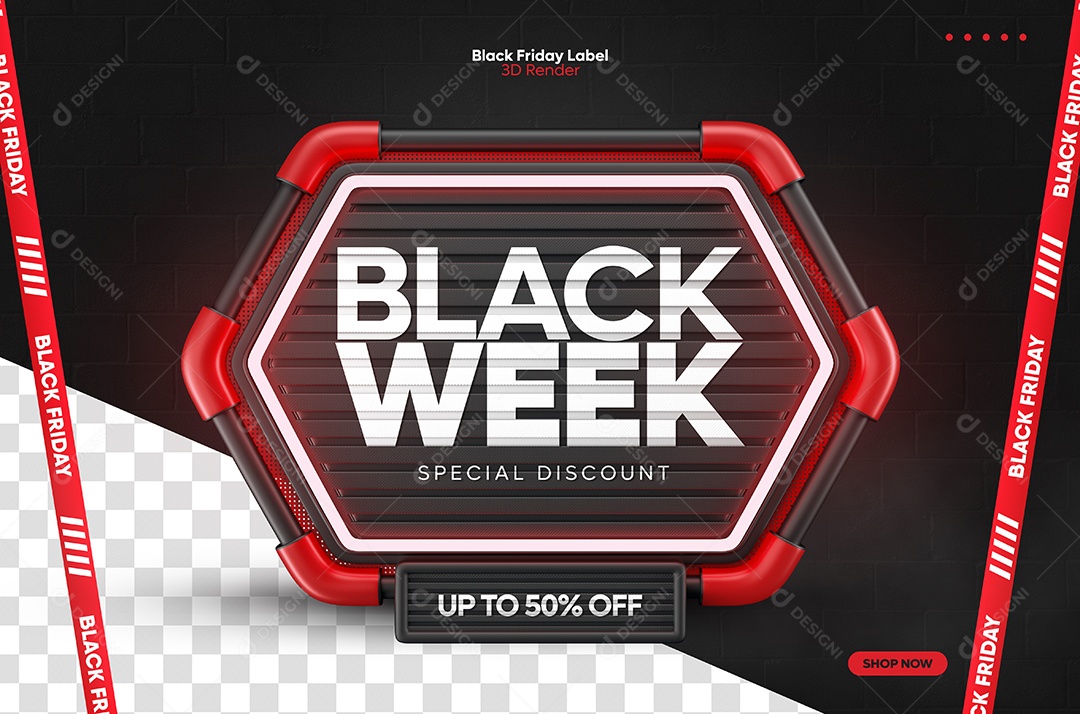 Black Week Selo 3D Vermelho para Composição PSD