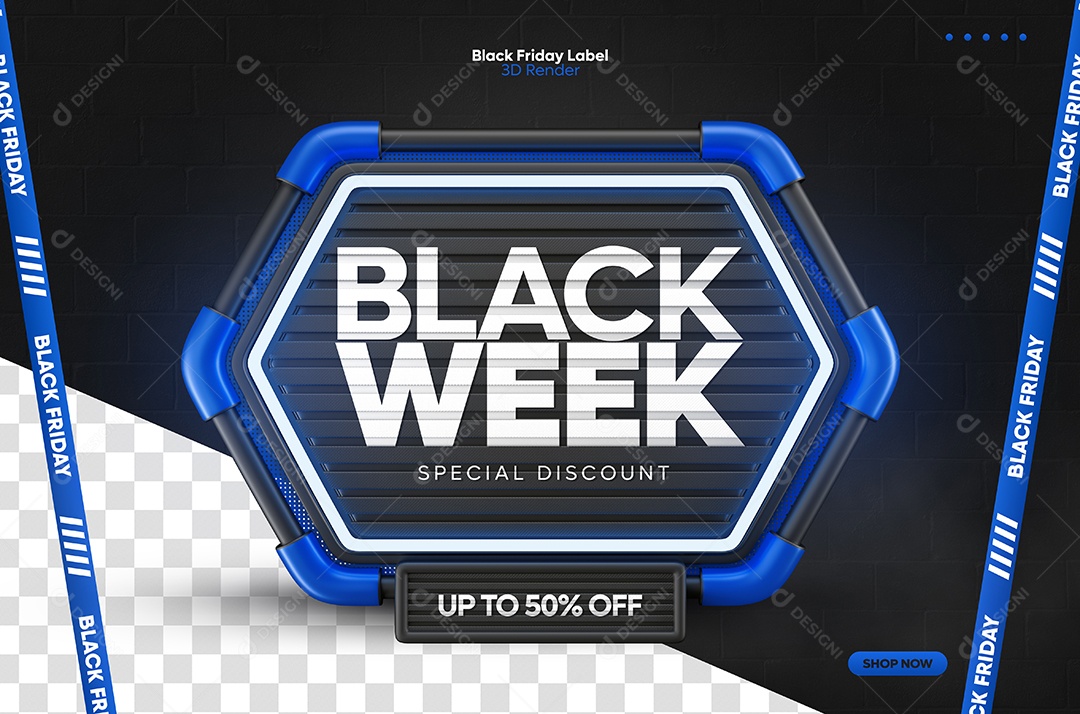 Black Week Selo 3D Azul para Composição PSD