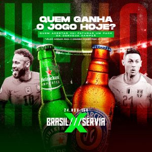 Quem Ganha esse Jogo Brasil x Sérvia Cervejaria Copa Mundo Social Media PSD Editável