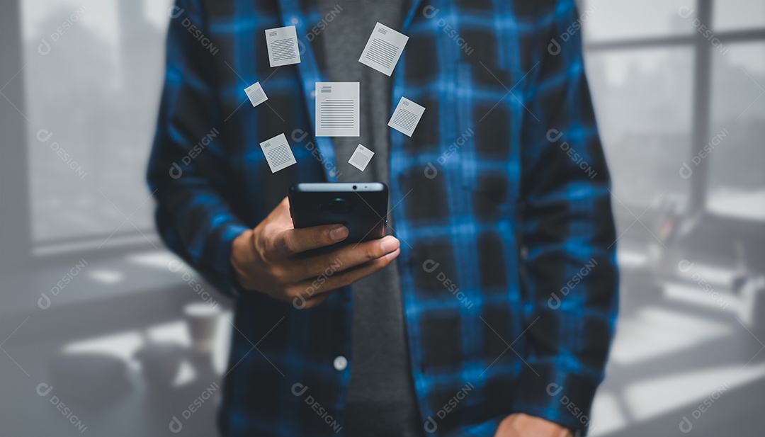 Documento digital on-line Assinatura eletrônica, escritório sem papel de gerenciamento