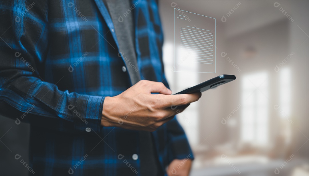 Documento digital on-line Assinatura eletrônica, escritório sem papel de gerenciamento