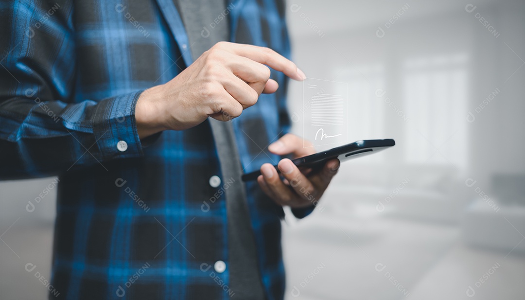 Documento digital on-line Assinatura eletrônica, escritório sem papel de gerenciamento