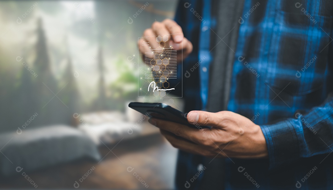 Documento digital on-line Assinatura eletrônica, escritório sem papel de gerenciamento